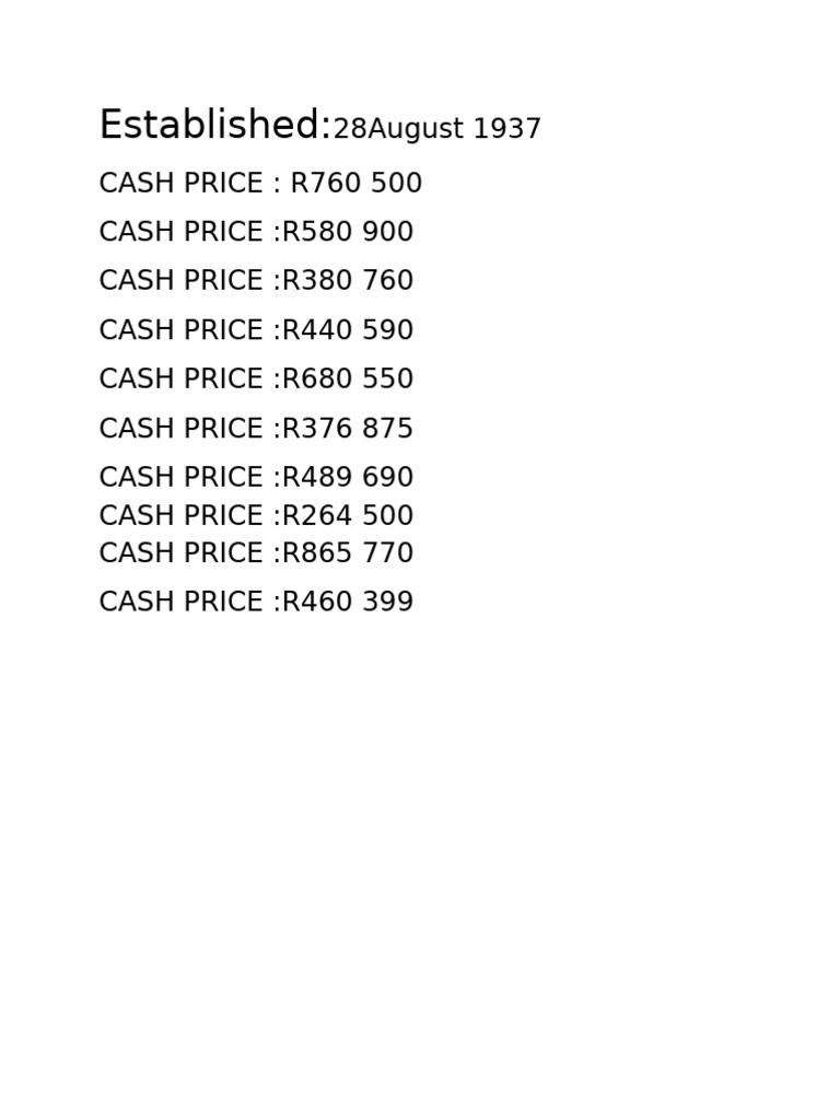 Cash Prices for Various Items | PDF