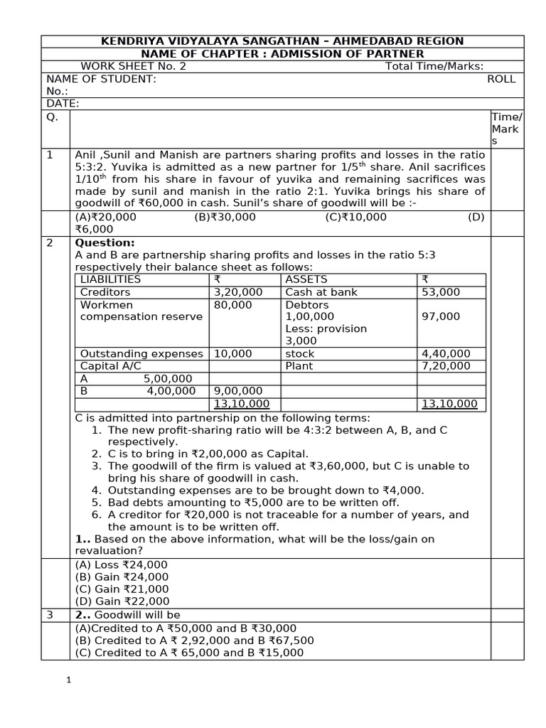 Admission of Partners and Goodwill Adjustments | PDF | Balance Sheet ...