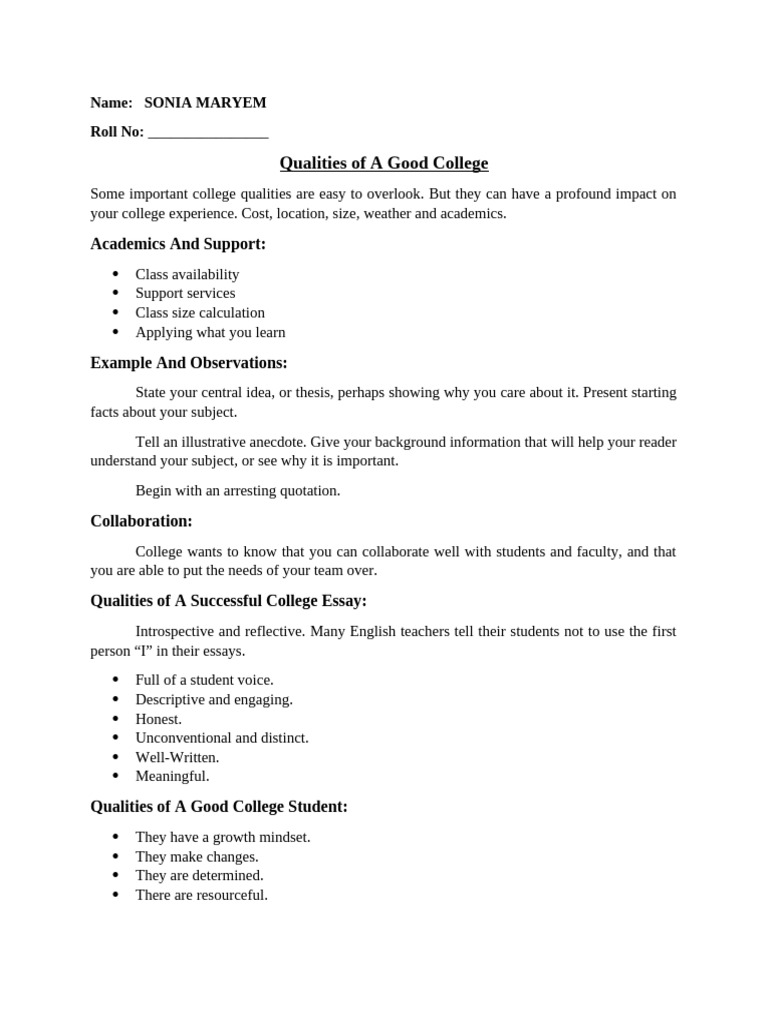 Essential Qualities of a Good College | PDF | Survey Methodology ...