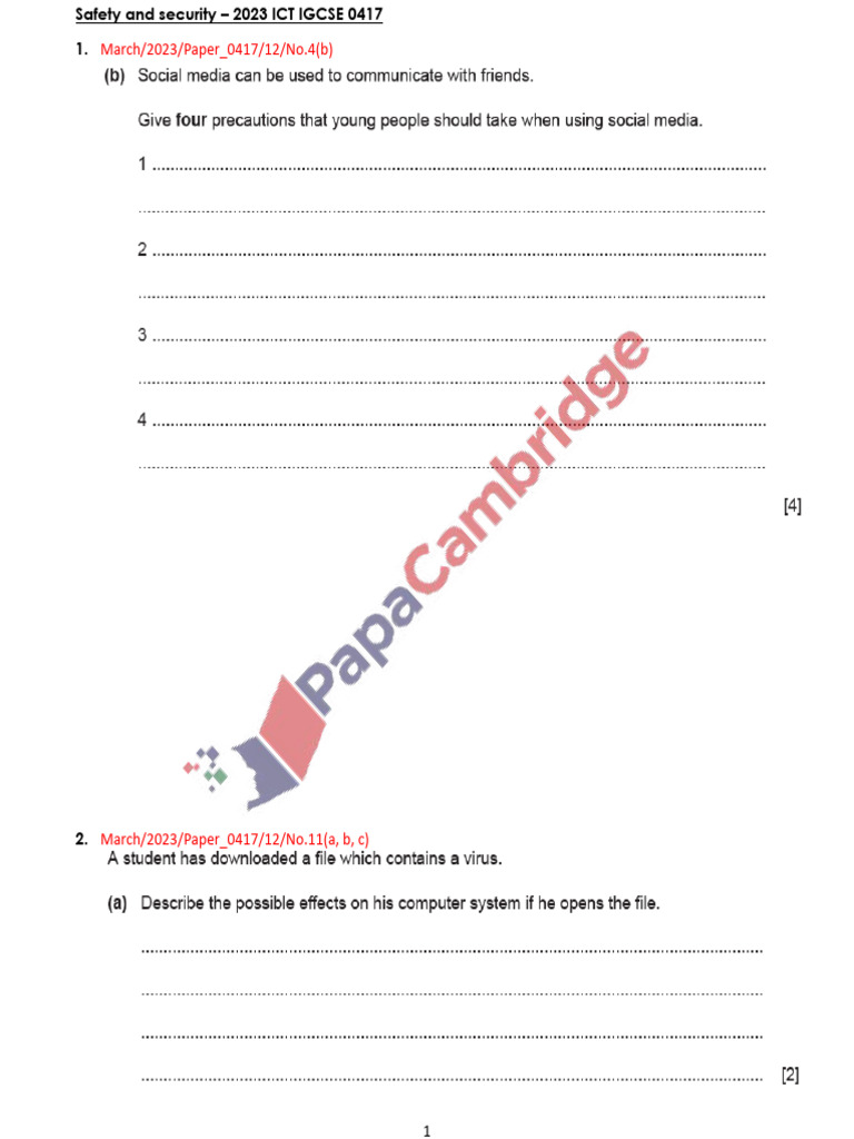 ICT IGCSE 0417 Safety and Security Guide | PDF