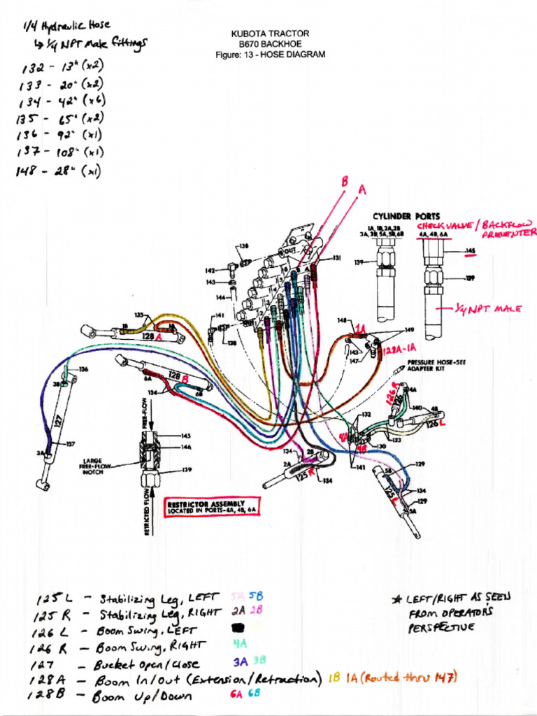 Kubota B670 Backhoe - Hydraulic Hose Diagram | PDF