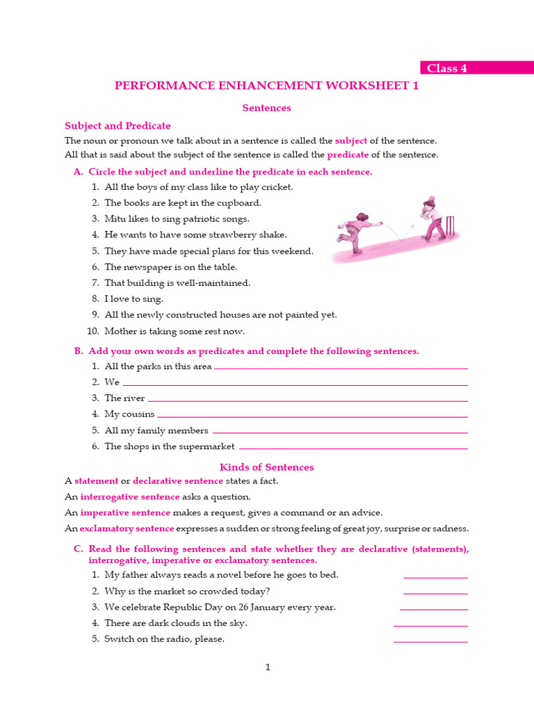 Grade 4 Sentence Structure Worksheet | PDF | Grammatical Gender ...