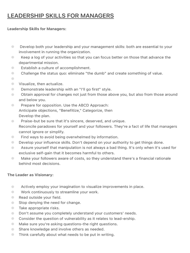 Leadership Skills For Managers | PDF | Leadership | Creativity