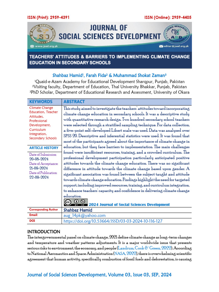 Teachers' Attitudes on Climate Change Education | PDF | Teachers ...