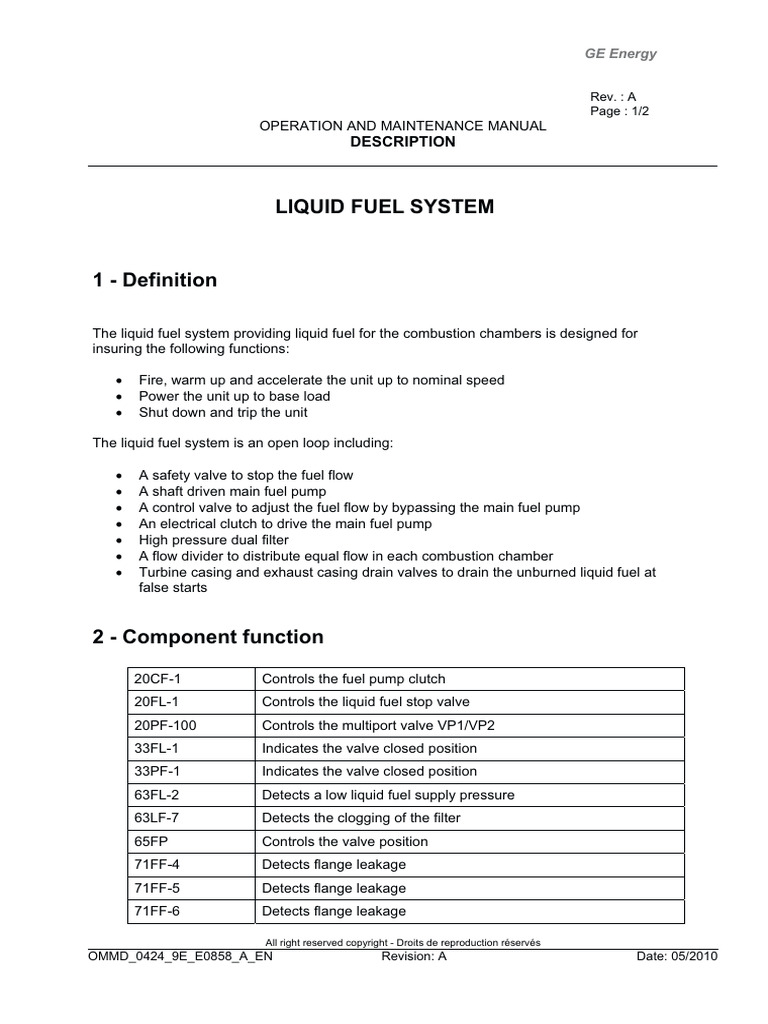 Liquid Fuel Descrip | PDF | Pump | Valve