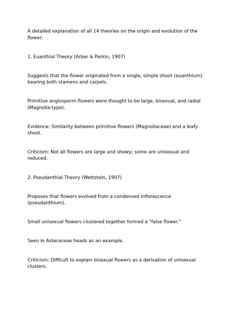 Theories on Flower Evolution | PDF | Flowers | Biology