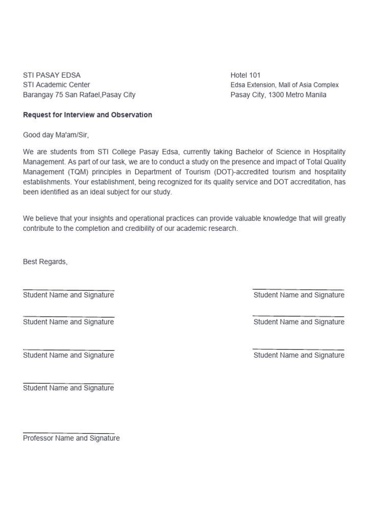 TQM Study Request from STI Pasay Students | PDF