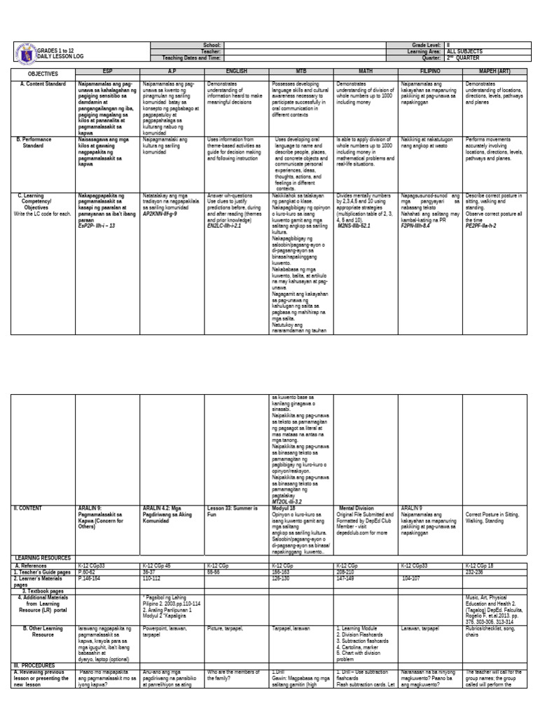 DLL All Subjects 2 q2 w9 d2 | PDF