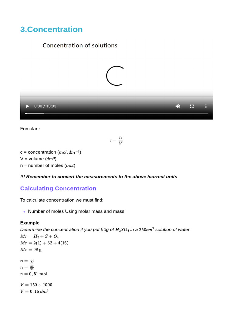 How to Calculate Concentration in Solutions | PDF
