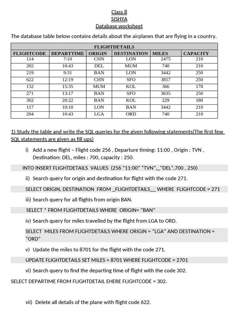 SQL Queries for Flight Database Management | PDF | Data Management ...