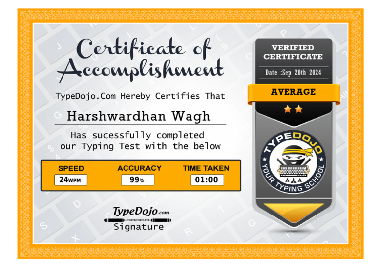 TypeDojo Typing Certificate | PDF