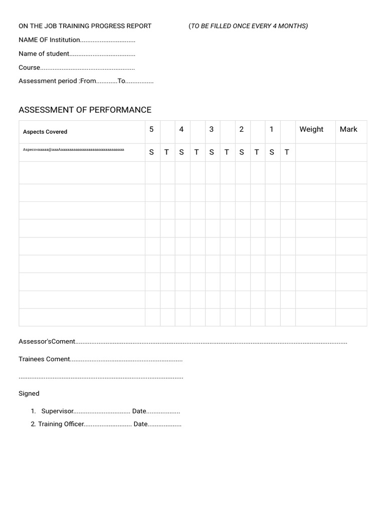 On-the-Job Training Progress Report | PDF