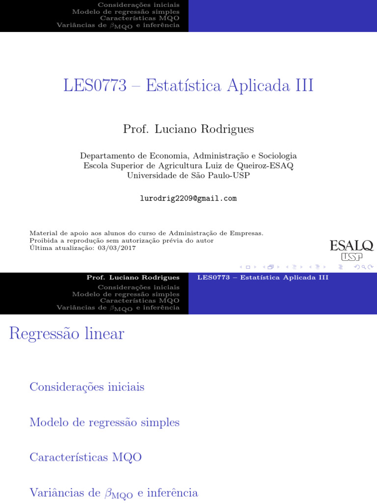 Regressão Linear Simples e MQO | PDF | Significado estatístico | Variação