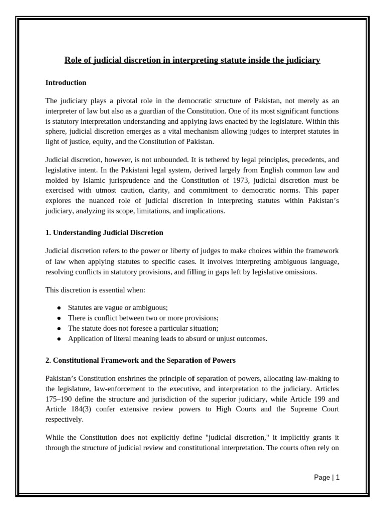Judicial Discretion in Pakistan's Statutory Interpretation | PDF ...
