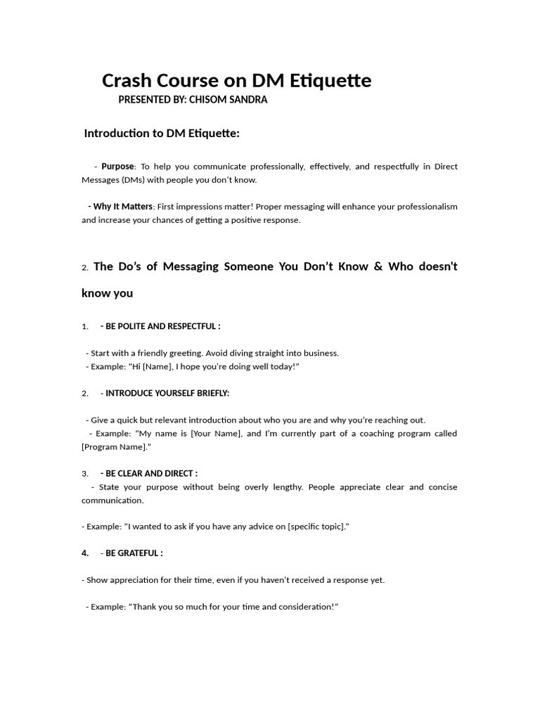 DM Etiquette: A Guide to Professional Messaging | PDF | Communication