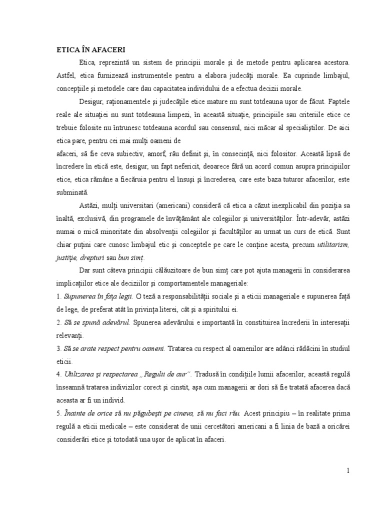 Etica In Afaceri