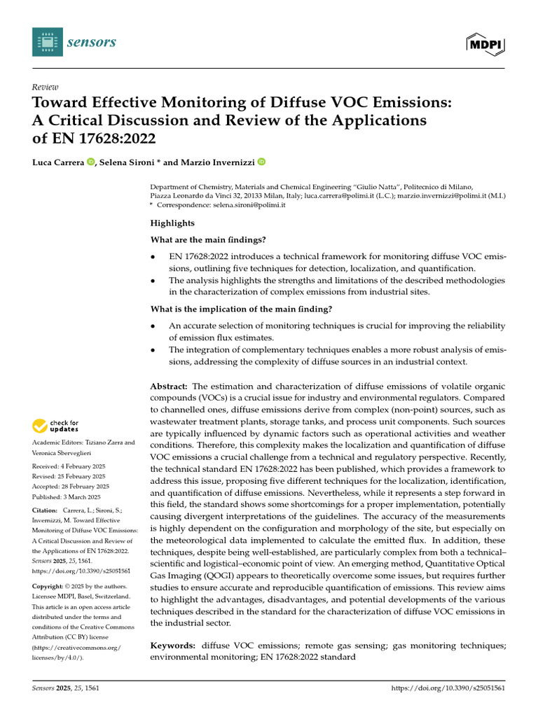 Monitoring Diffuse VOC Emissions: EN 17628 | PDF | Volatile Organic ...