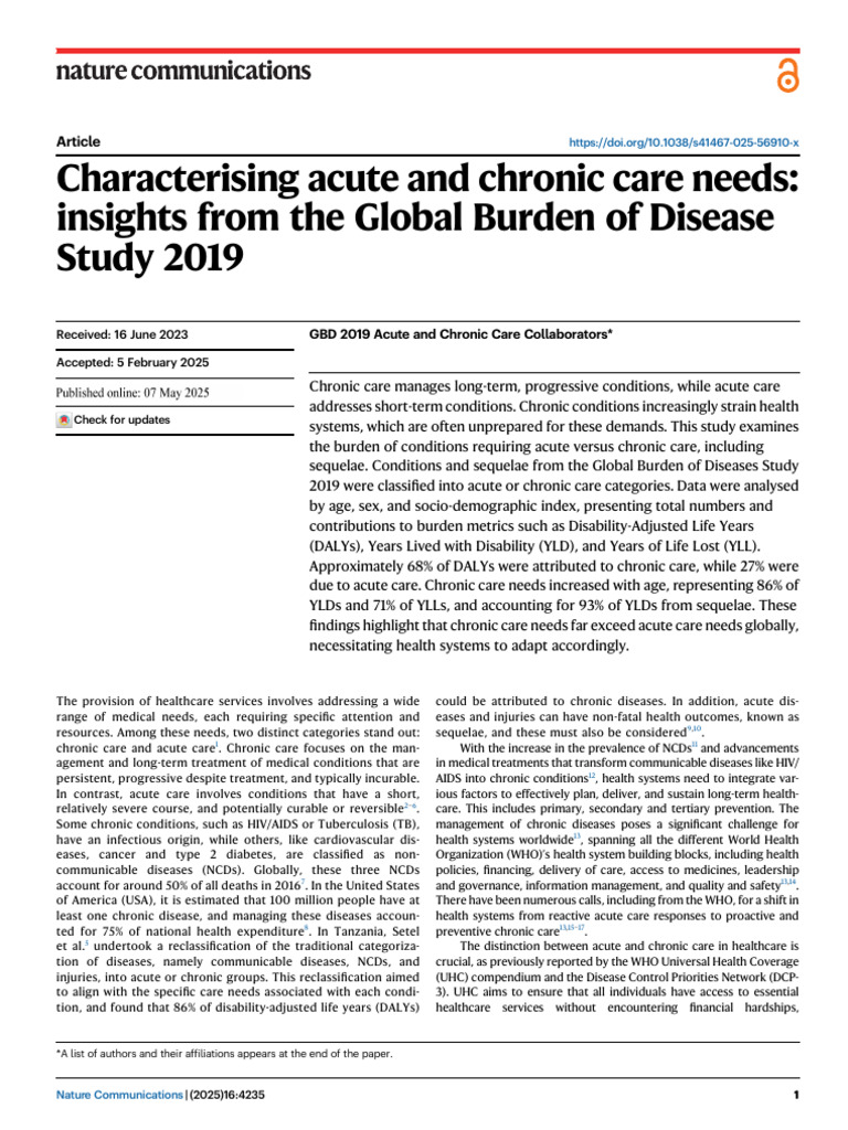 Global Burden of Acute vs Chronic Care | PDF | Chronic Condition ...