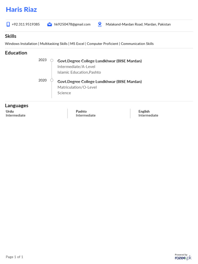 ROZEE CV 2184633786 20280702 H Riaz | PDF