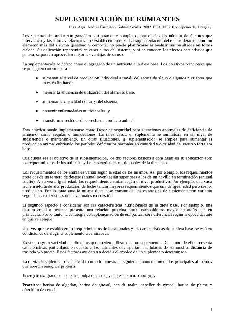 Suplementación Efectiva en Rumiantes | PDF | Dieta | Nutrición