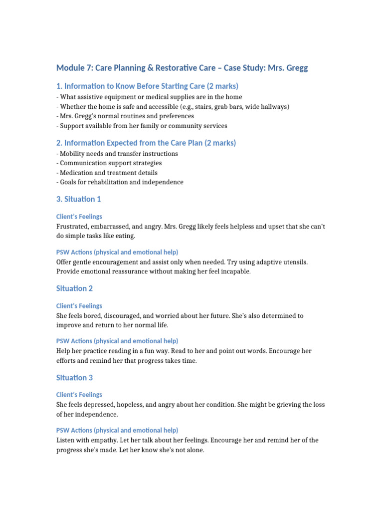 Care Planning for Mrs. Gregg's Recovery | PDF | Mental Health ...