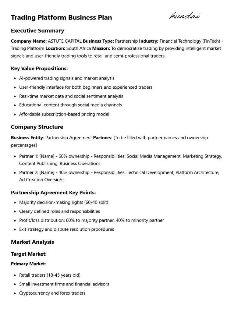 MT5 Trading Platform Business Plan | PDF | Business | Market (Economics)