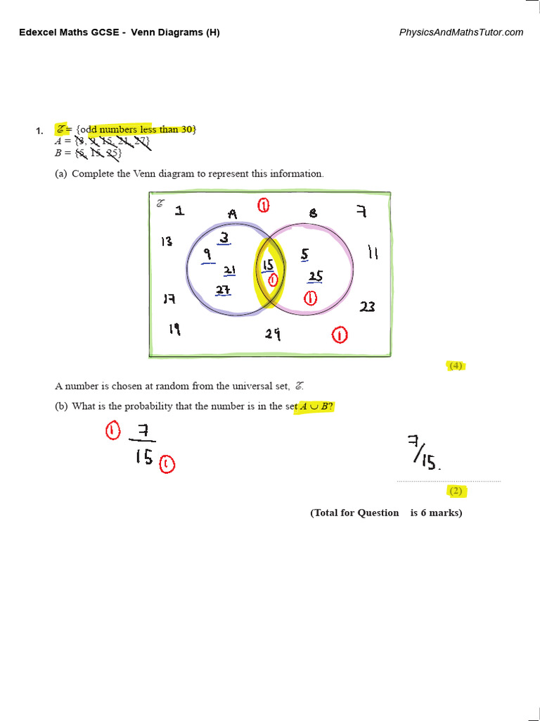 Edexcel GCSE Maths Venn Diagrams Guide | PDF | Student Assessment And ...