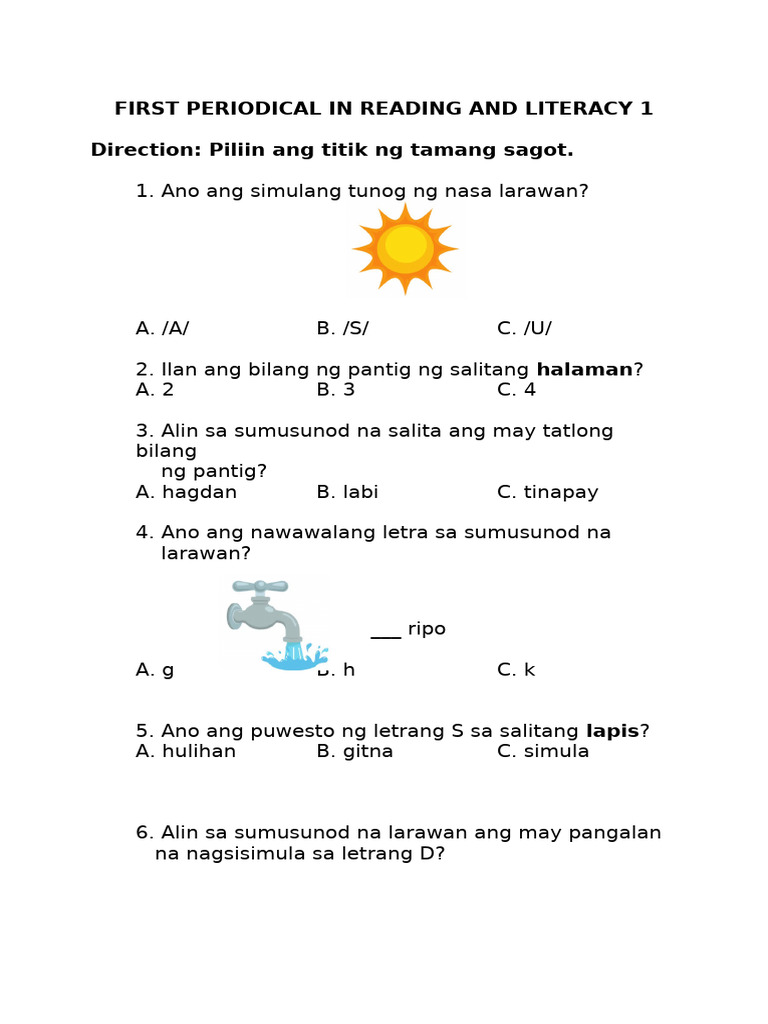 1ST - PT - IN - READING & LITERACY 1-By Tcher Artemis | PDF