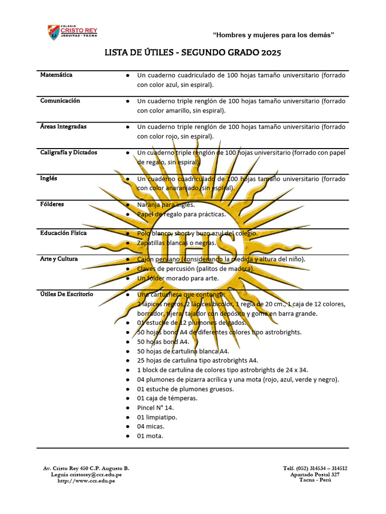 Lista de Útiles para Segundo Grado 2025 | PDF | Color | Arco iris
