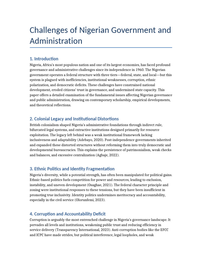Governance Challenges in Nigeria | PDF | Nigeria | Governance