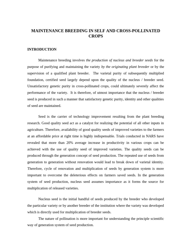 Maintenance Breeding in Crop Production | PDF | Plant Breeding | Seed
