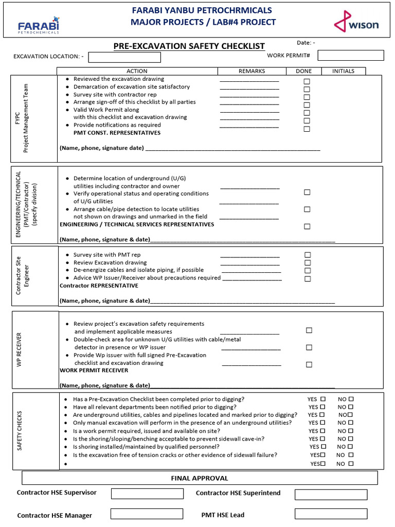 Pre-Excavation Safety Checklist Guide | PDF