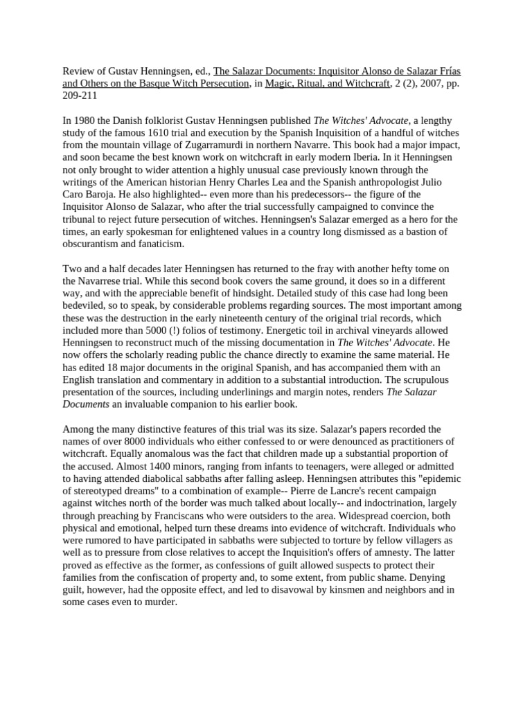 Salazar's Role in Basque Witch Trials | PDF | Witchcraft | Inquisition