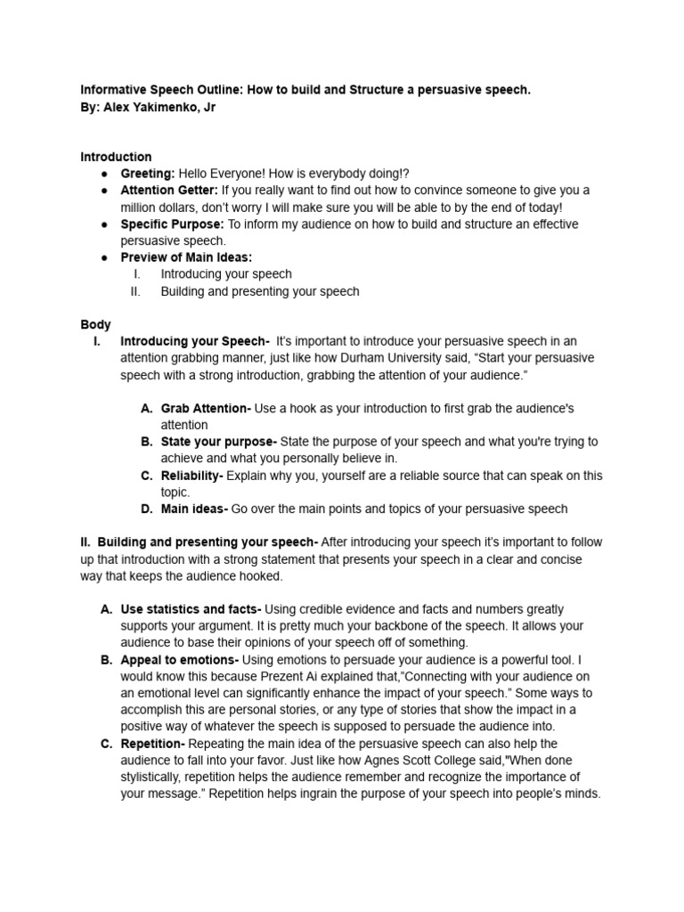 Persuasive Speech Structure Guide | PDF | Rhetoric | Human Communication