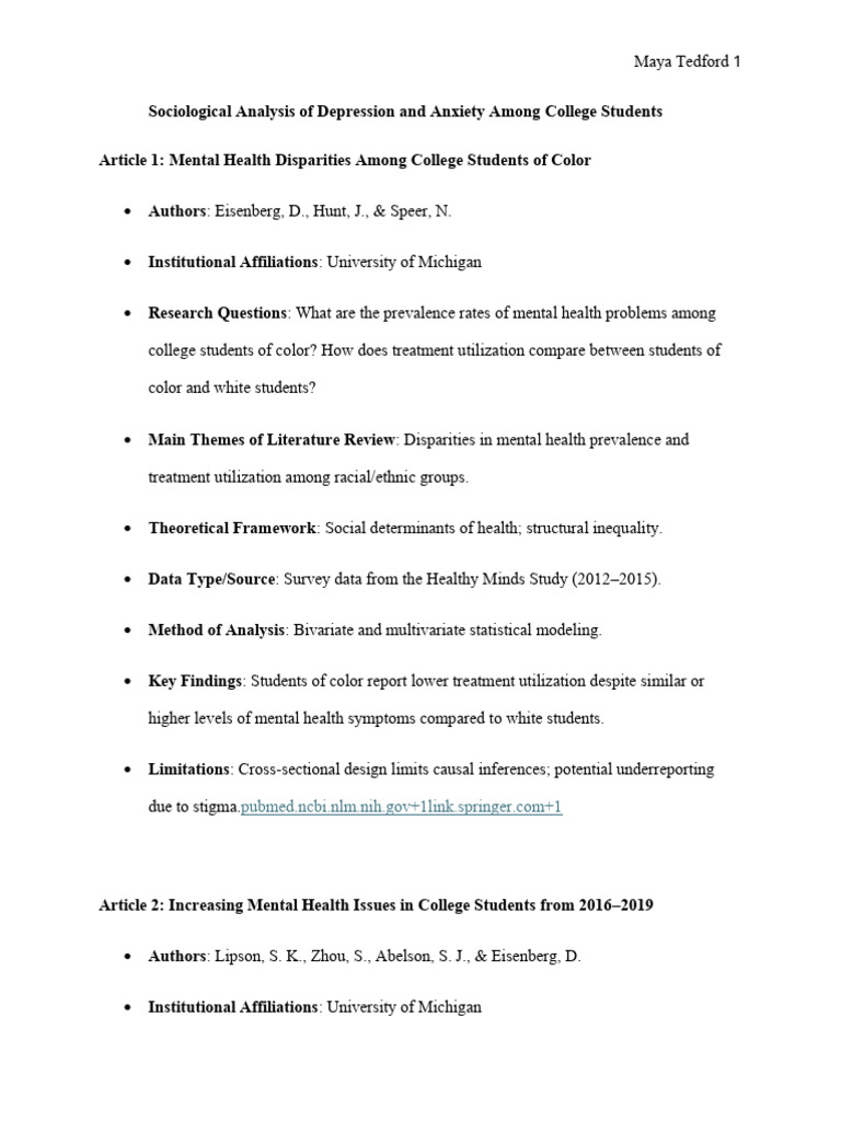 Sociological Analysis of Depression and Anxiety Among Colleg | PDF ...
