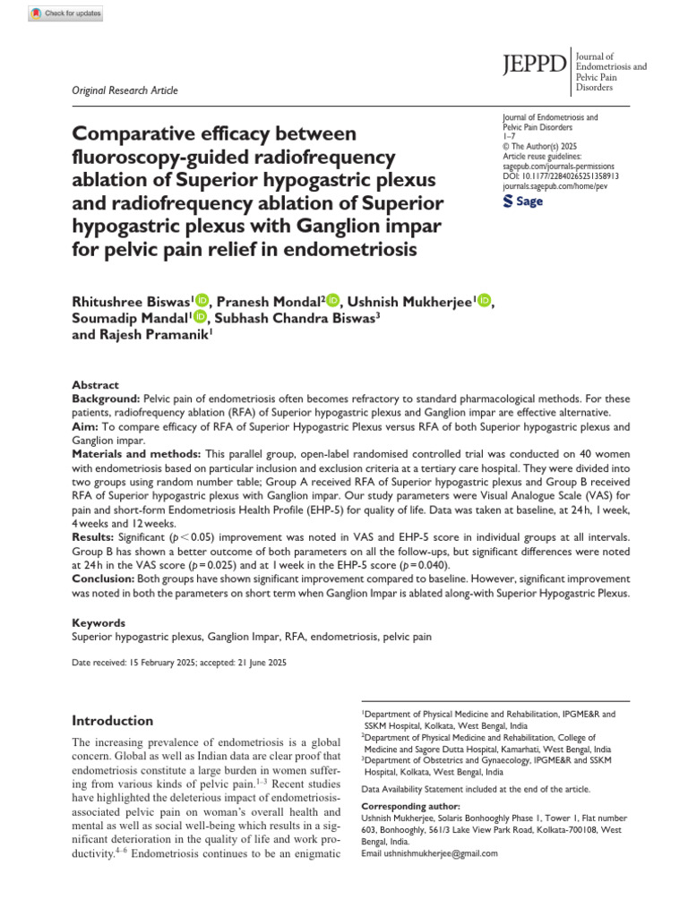 Efficacy of RFA for Endometriosis Pain | PDF | Medicine | Clinical Medicine
