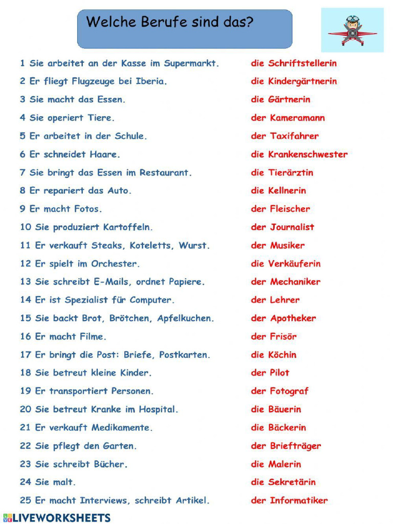 Berufe 2 Worksheet - 1 | PDF