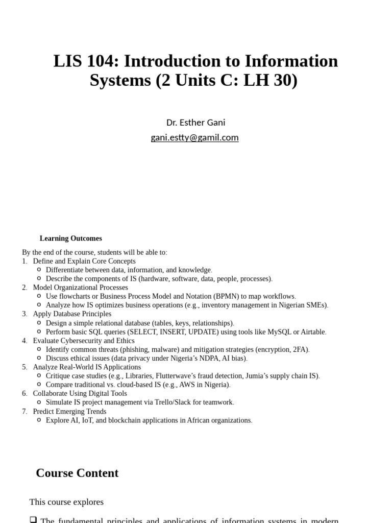 LIS 104: Info Systems Fundamentals | PDF | Databases | Cloud Computing