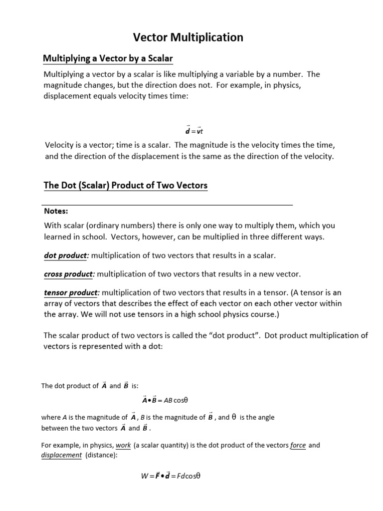 Understanding Vector Multiplication Methods | PDF | Euclidean Vector ...