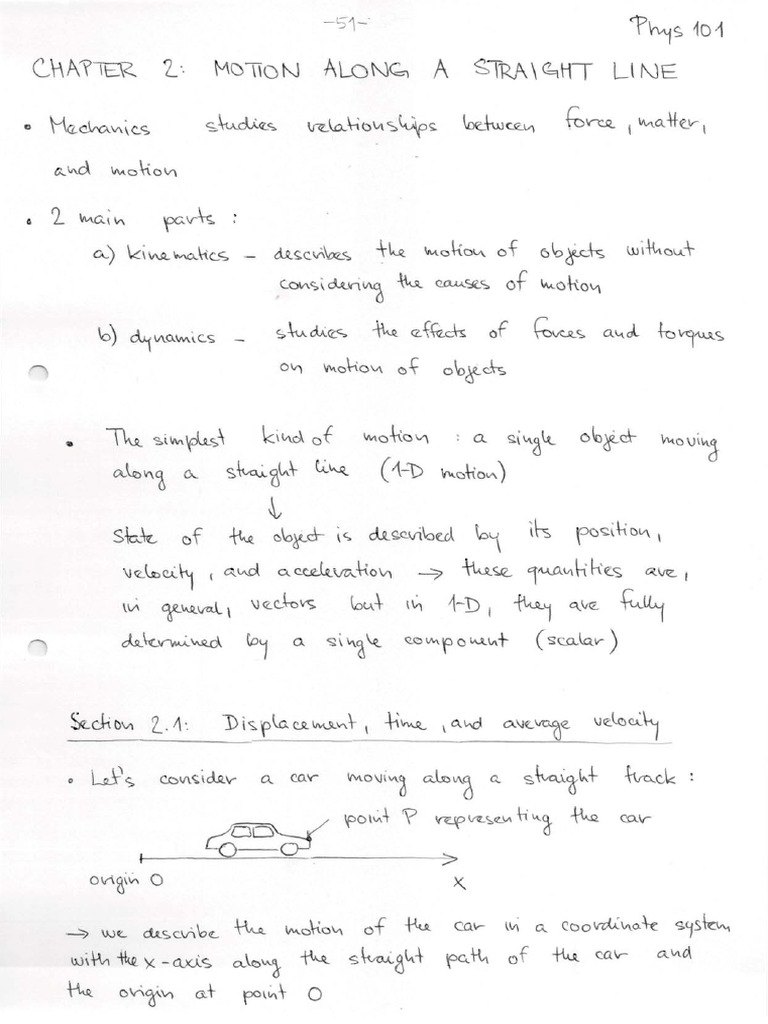 FIZ101E Chapter 02 Notes | PDF
