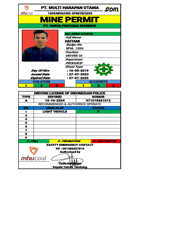 Mine Permit for PT. Multi Harapan Utama | PDF