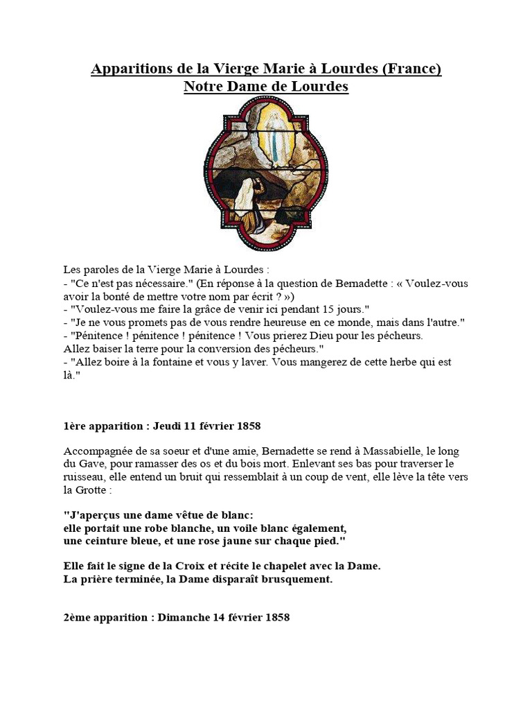 Apparitions de la Vierge à Lourdes | PDF | Marie, mère de Jésus