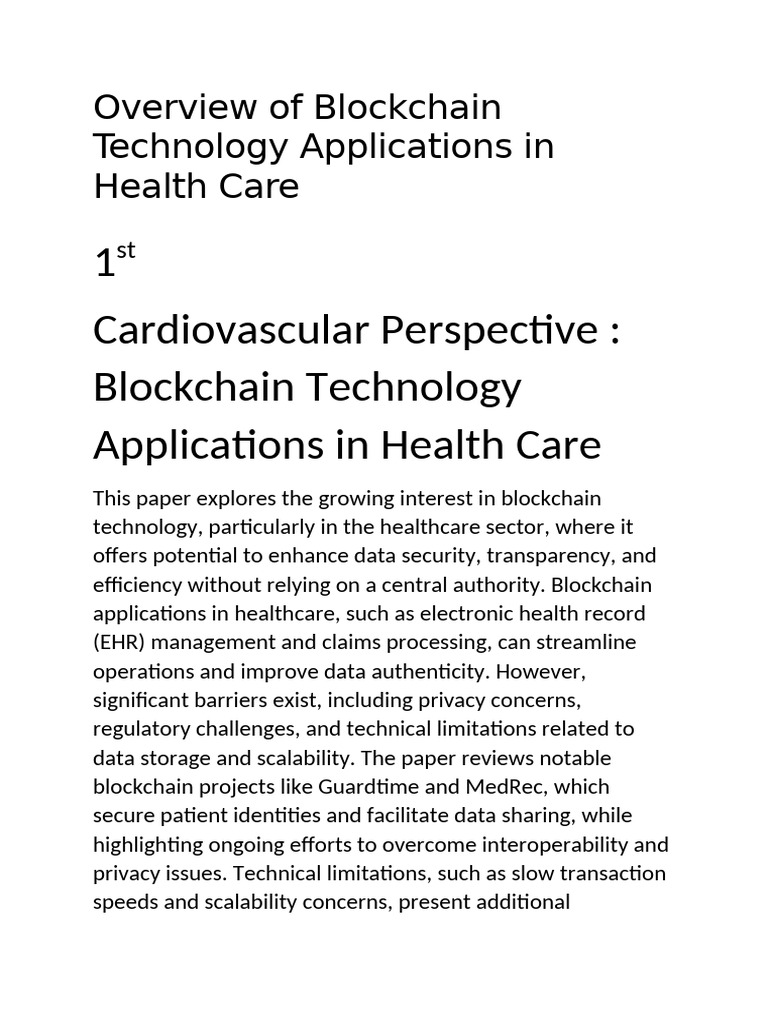 Overview of Blockchain Technology Applications in Health Care | PDF ...