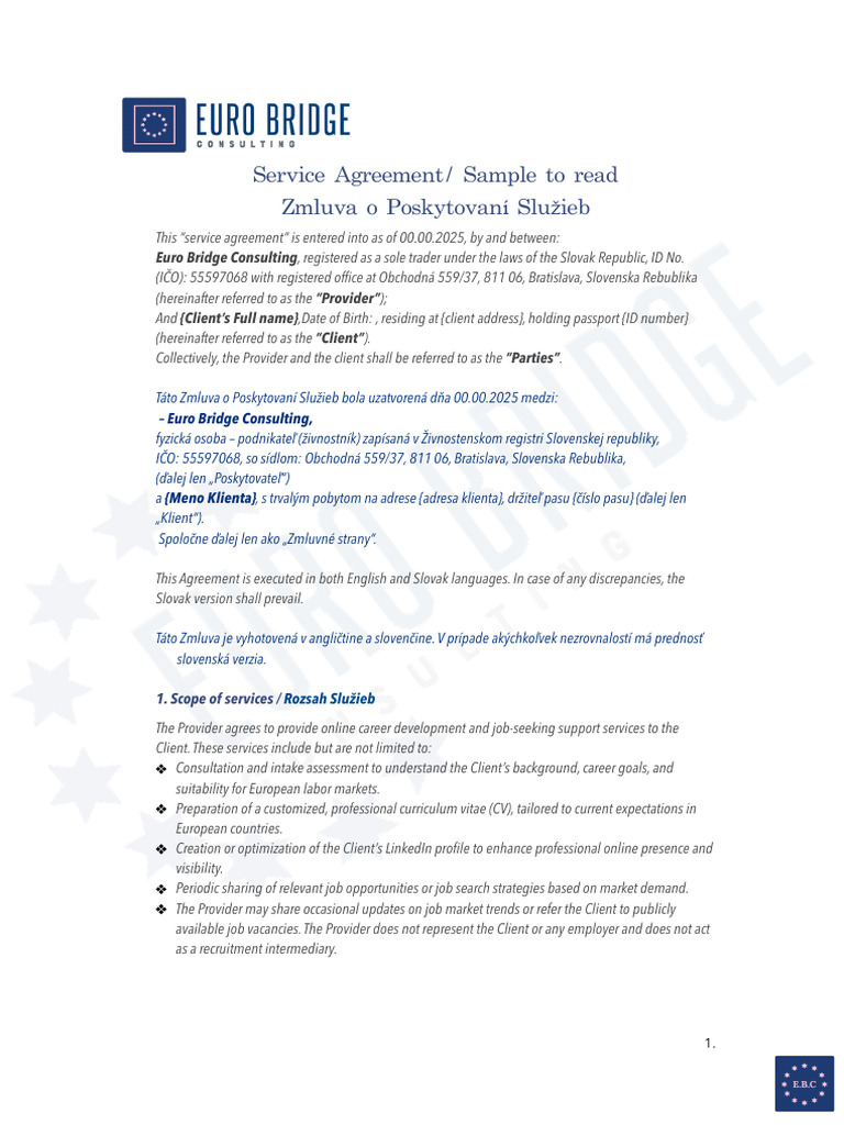E.B.C Service Agreement Sample | PDF