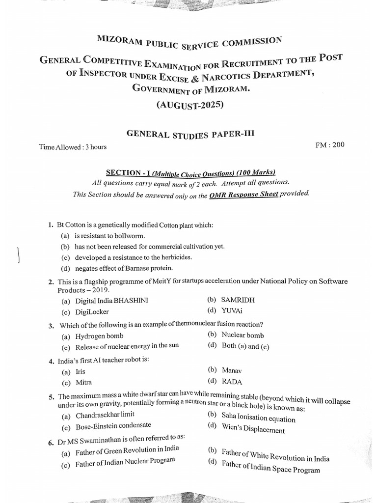 Excise Inspector 2025, GS-III | PDF
