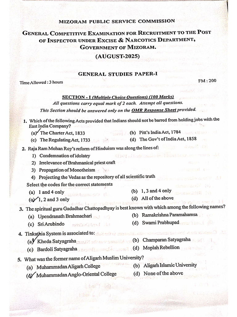 Excise Inspector 2025, GS-I | PDF