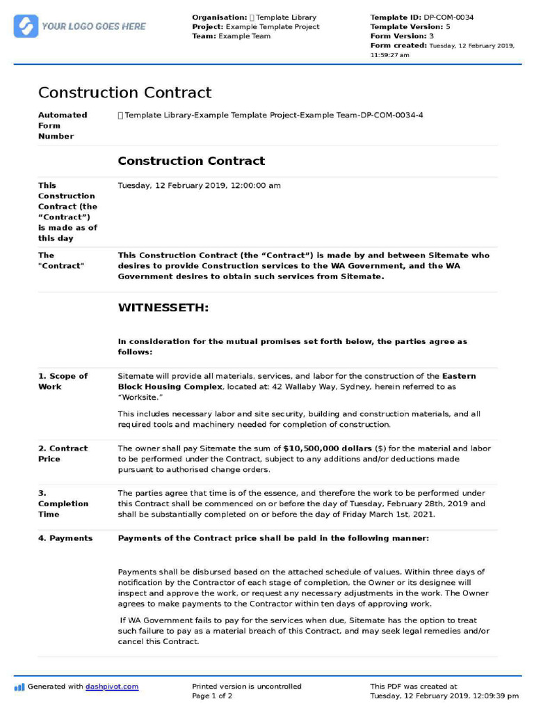 2019 1 12 Construction Contract 4 Page 001 | PDF