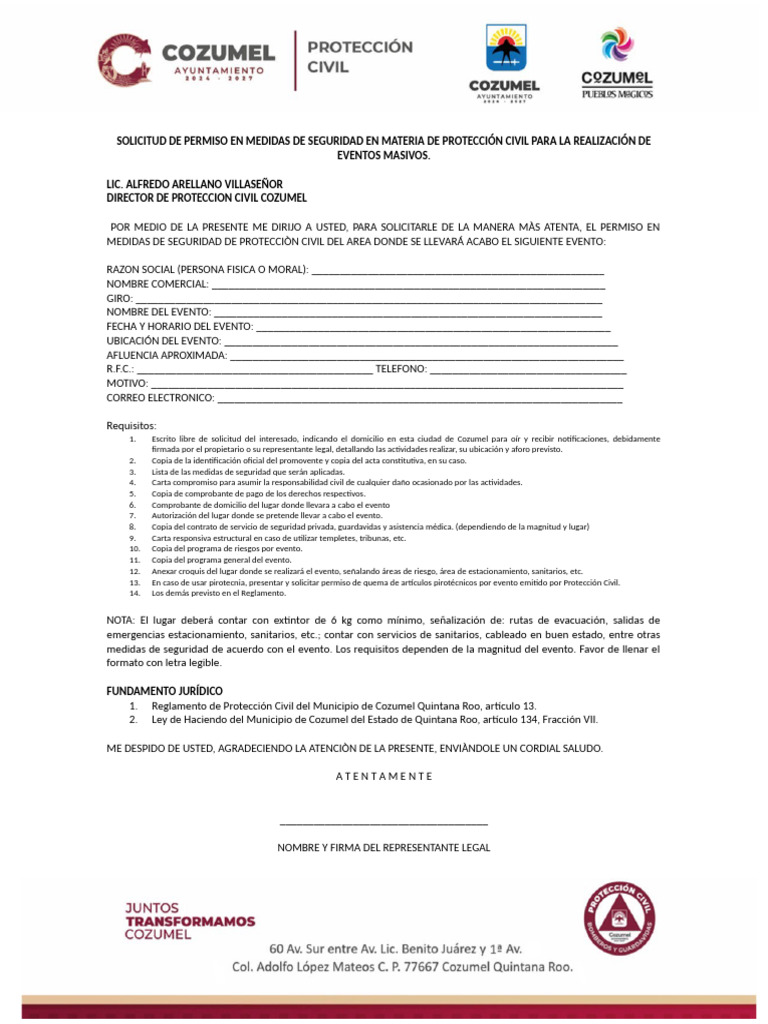 Formato Solicitud de Permiso en Medidas de Seguridad en Materia de