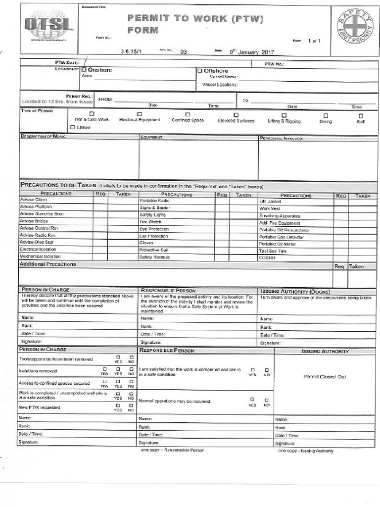 Blank PTW Form | PDF