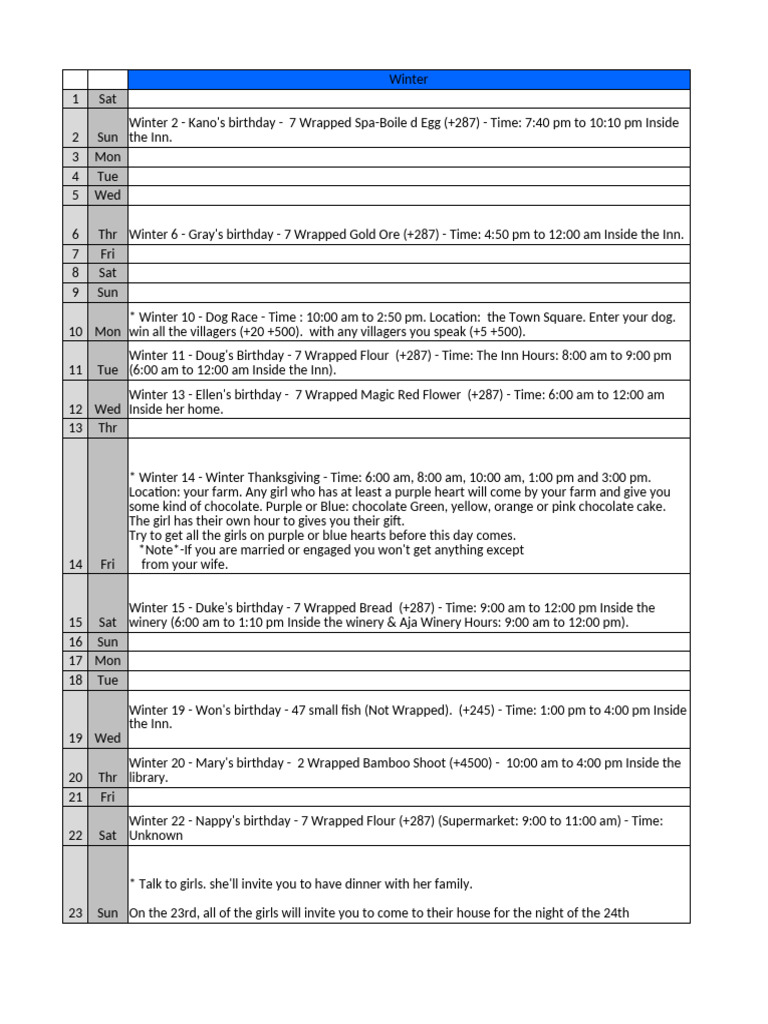 Scheduling Winter | PDF | Foods